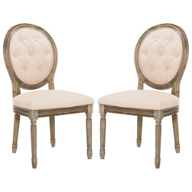 Tufted Oval Side Chair in Beige & Rustic Oak For Sale - Image 11 of 11