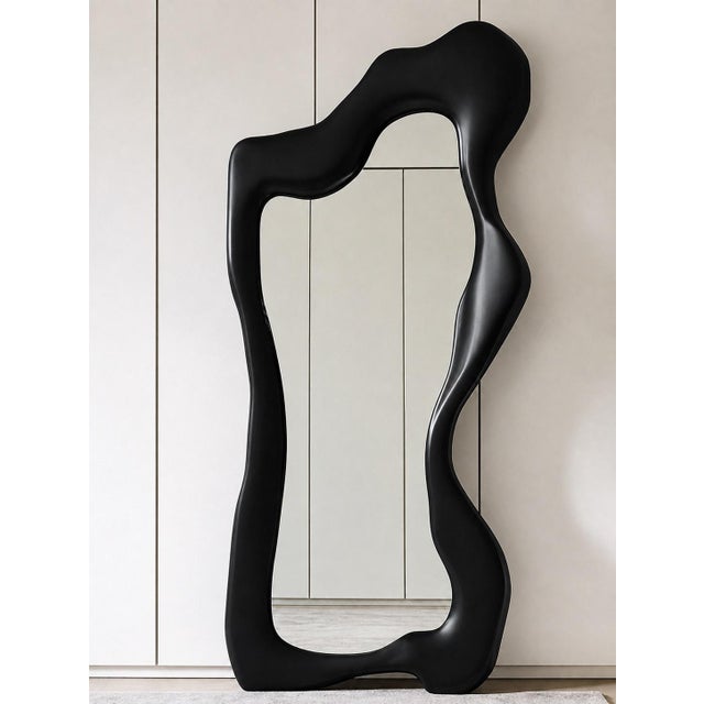 Modern Luxury Sculptural Full Length Mirror 70.9" Organic Freeform Black Frame For Sale - Image 3 of 3