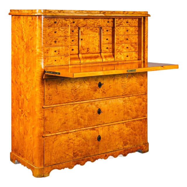 Biedermeier Secretaire in Birch For Sale