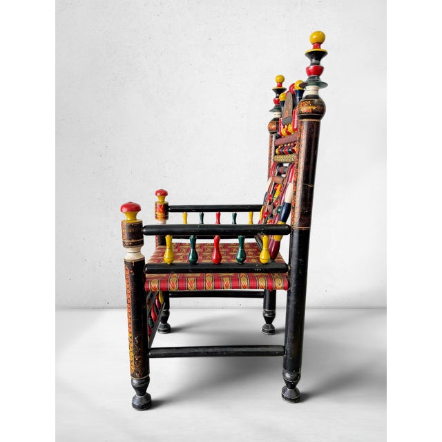 Red Vintage Pakistani Ceremonial / Punjabi Wedding Chair For Sale - Image 8 of 9