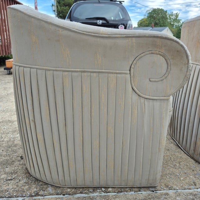1980s 1980s Thayer Coggins Style Art Deco Revival Neoclassical Ionic Column Tub Barrel Chairs for Reupholstery - A Pair For Sale - Image 5 of 12