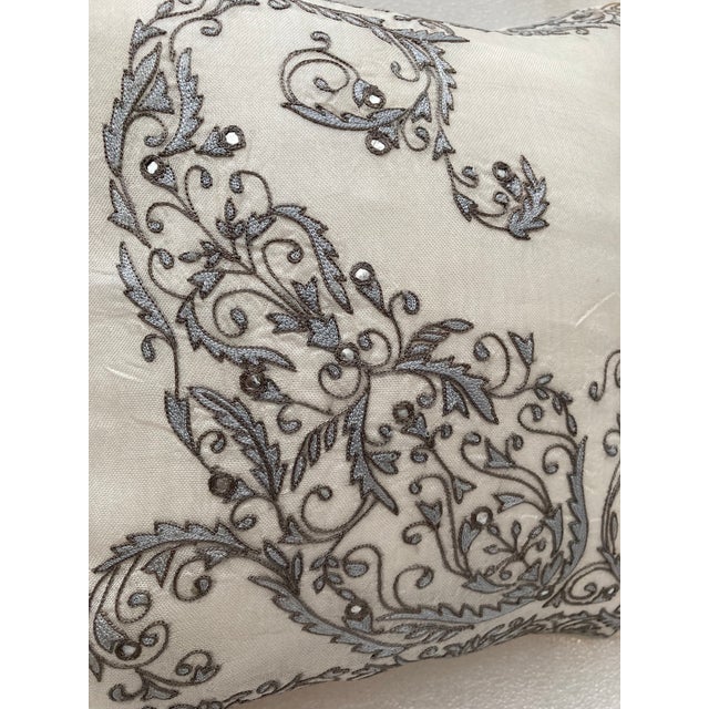Asian Embroidered Paisley Boudoir Mini Silk Organza Pillow For Sale - Image 4 of 7