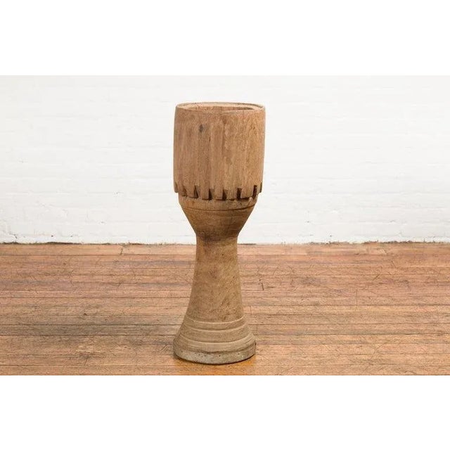 Antique Thai Freestanding Ceremonial Carved Wooden Drum with Natural Patina For Sale - Image 9 of 13