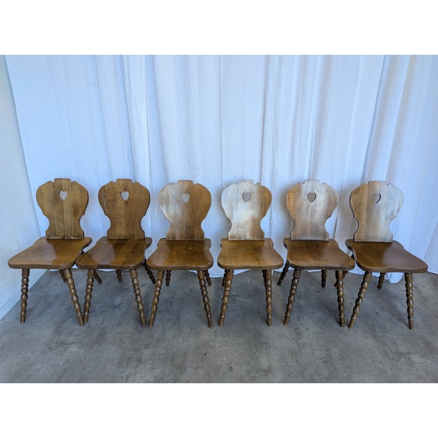 Vintage Tyrolean Heart Cutout Wooden Dining Chairs, 1970s, Set of 6 For Sale - Image 14 of 18