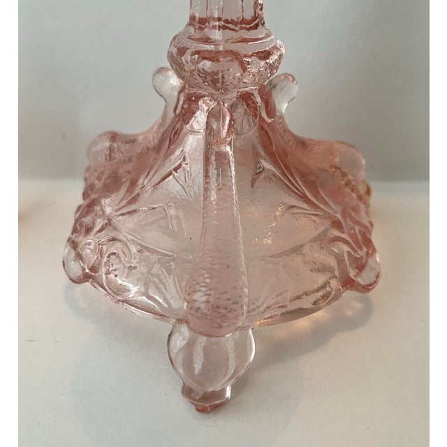 Pink Pair of Portieux Valley Bavard Pink Glass Candlesticks. For Sale - Image 8 of 12