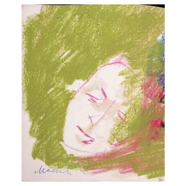 Mino Maccari, Face, Pastel Drawing, 1980 For Sale