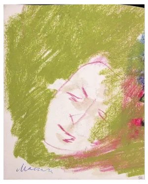 Mino Maccari, Face, Pastel Drawing, 1980