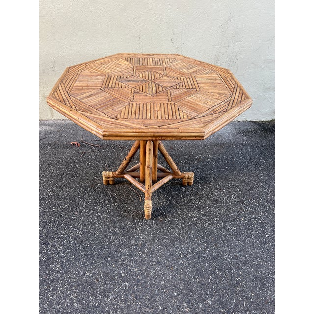 Mid 20th Century Rattan Bamboo Octagonal Dining or Center Table For Sale - Image 4 of 12