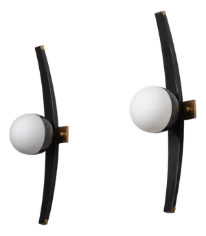 Vintage Italian Sconces in Brass and Black Lacquered Wood from Stilnovo, 1950s, Set of 2