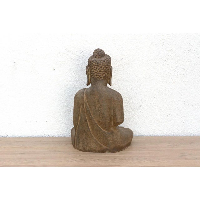 Brown 16" Tall Lotus Seat Stone Buddha For Sale - Image 8 of 9