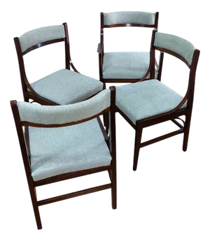 Wooden and Fabric Dining Chairs, Italy, 1950s, Set of 4