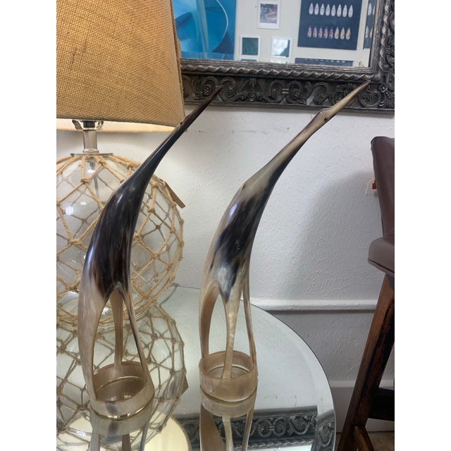 Mid-Century Modern Vintage Hand-Carved Steer Horn Bird Sculptures – Set of Two For Sale - Image 3 of 9