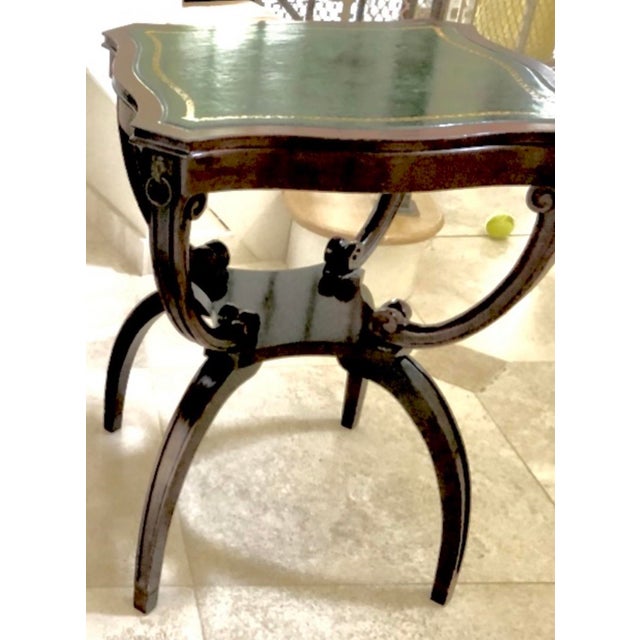 Vintage 1900’s-1940’S Mahogany Green Top Brass Gold Embossed End Tables - a Pair For Sale - Image 12 of 13