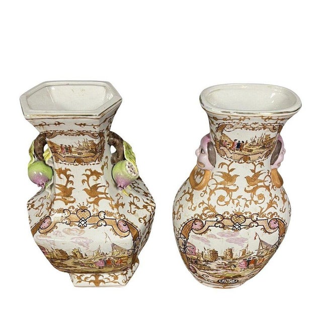 Chinese Porcelain Vases with Polychrome and Gold Decoration, Set of 2 For Sale - Image 4 of 6