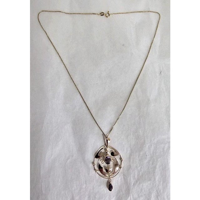 Early 20th Century Art Nouveau 9ct Yellow Gold Amethyst Openwork Pendant, 1900 For Sale - Image 5 of 18