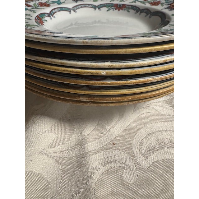Antique Rimmed Soup Bowls, Transferware. Anthony Shaw? "Java" Set of 8 For Sale - Image 11 of 11