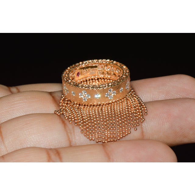 Late 20th Century Late 20th Century Authentic Roberto Coin Princess Tassel Fringe Diamond Ring 18k Rose Gold, Size 7 For Sale - Image 5 of 13