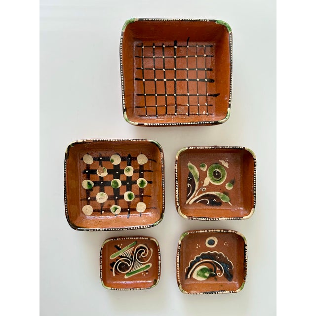 1970s Vintage Boho Clay Mexican Redware Folk Pottery Nesting Dishes - Set of 5 For Sale - Image 5 of 7