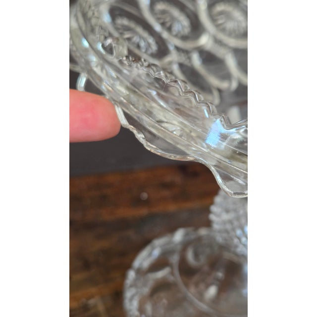 Vintage Daisy & Button Clear Pressed-Glass Pedestal Compote For Sale - Image 12 of 15