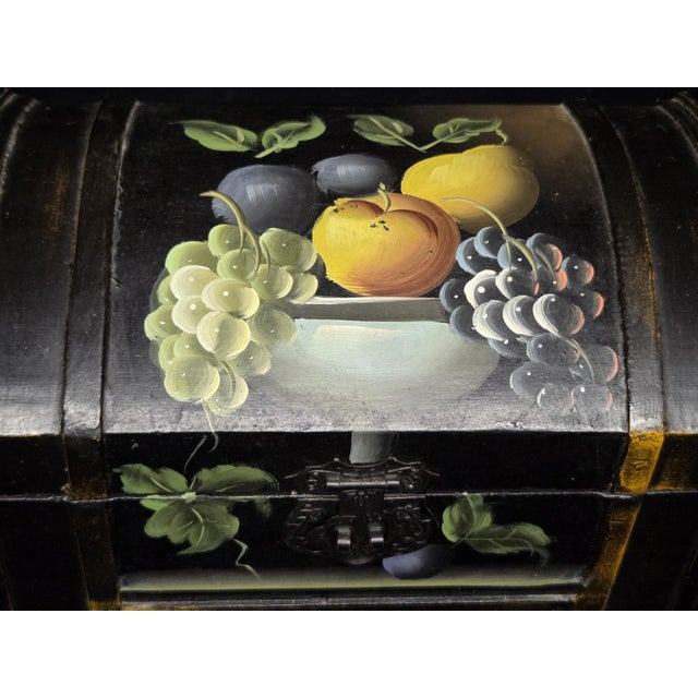 Black Vintage Hand Painted Wooden Dome Lidded Table Chest For Sale - Image 8 of 18