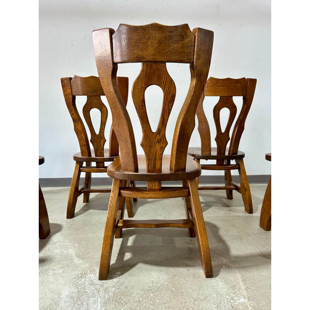 1970s 1970s Mid Century Guillerme Et Chambron Style Oak Dining Chairs, Set of 6 For Sale - Image 5 of 12