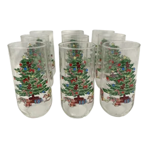 Vintage Holliday Hostess 14oz Christmas Tree Tumblers-Set of 9