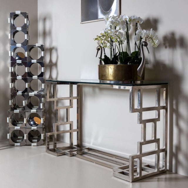 Silver Late-20th Century Hollywood Regency Style Metal and Glass Consoles For Sale - Image 8 of 10