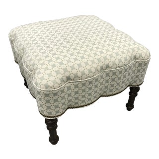 Custom Holland and Sherry Fabric Upholstered Scalloped Ottoman For Sale