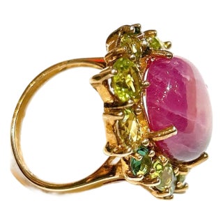 Bochic “Orient” Vintage Natural Ruby & Orange Sapphire Ring Set In 18K Gold & Silver For Sale