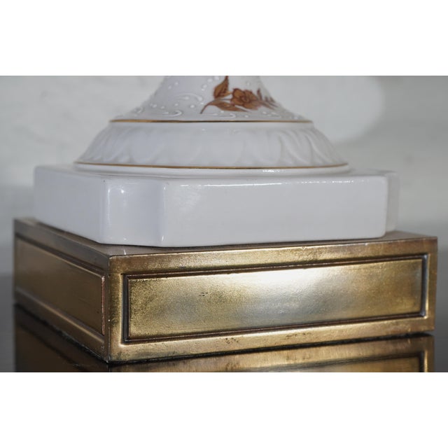 1950s 1950s Sevres Style Gold Gilt Floral Motif Porcelain Urn Lamps - Pair For Sale - Image 5 of 15