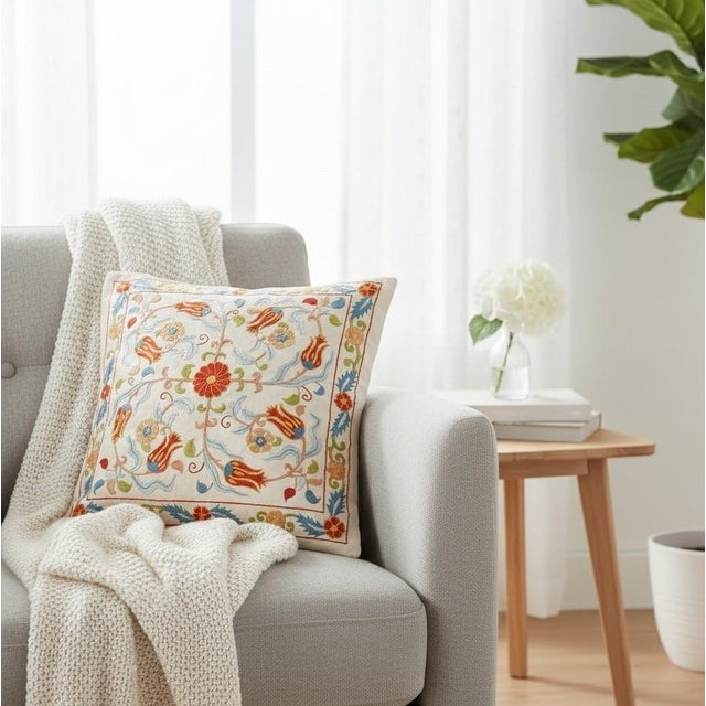 New Hand-Embroidered 100% Silk Cushion Cover – Authentic Uzbek Textile Art Elevate your home décor with this exquisite...