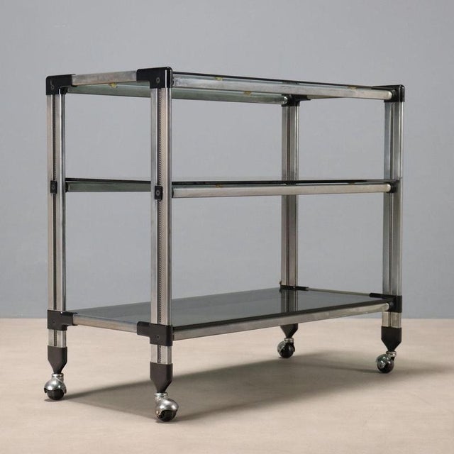 Black Vintage Kitchen Trolley in Chromed Metal and Glass, Italy, 1970s For Sale - Image 8 of 9