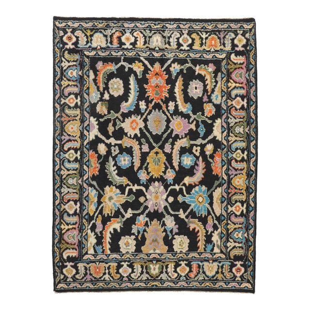 Colorful Vintage Black Oushak Rug, 9'5 X 12'8 For Sale