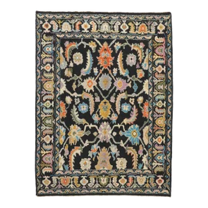 Colorful Vintage Black Oushak Rug, 9'5 X 12'8