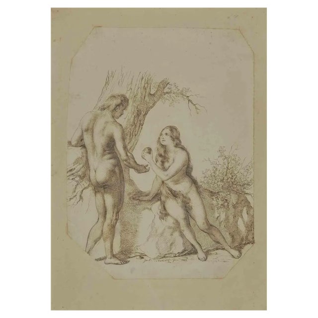 Luigi Sabatelli, Adam and Eve, Drawing, 1849 For Sale