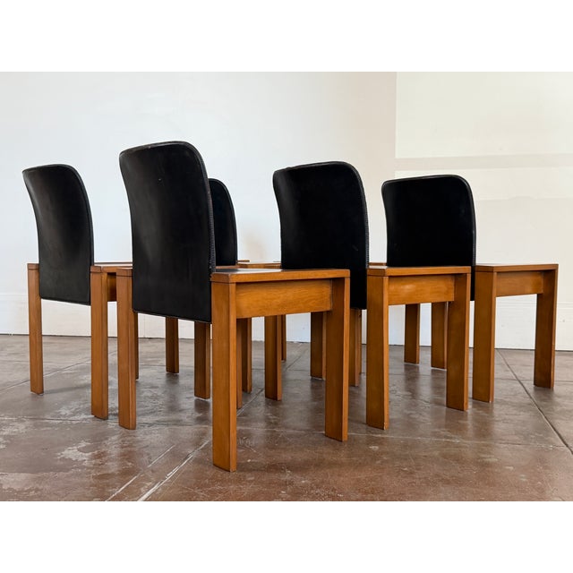 Vintage 1970's Italian Leather Dining Chairs For Sale - Image 11 of 17