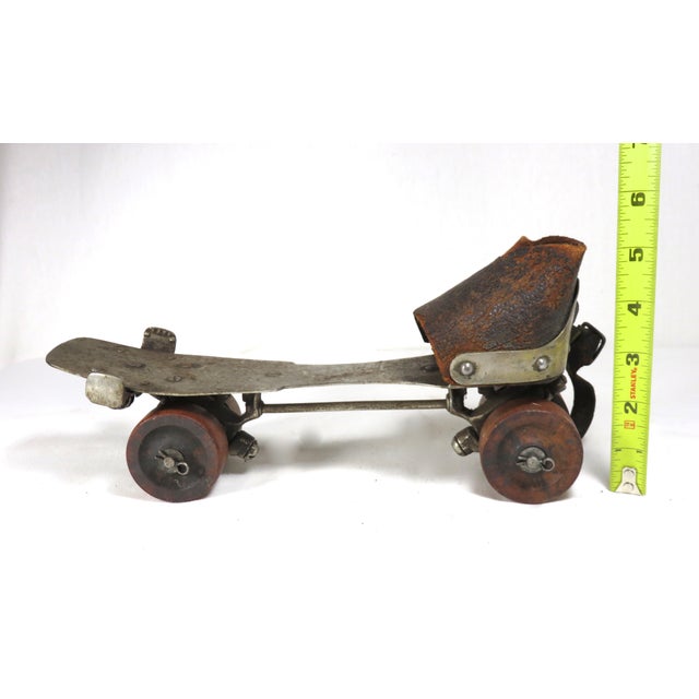 Early 1900s Antique American Wooden Wheel Roller Skates - a Pair For Sale - Image 11 of 13