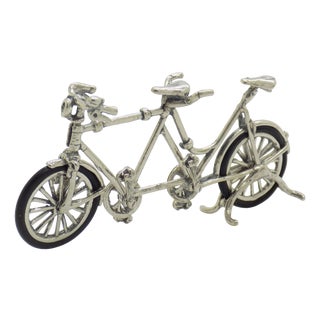 Vintage Italian Handmade Genuine Silver Tandem Bicycle Figurine, 1980s For Sale