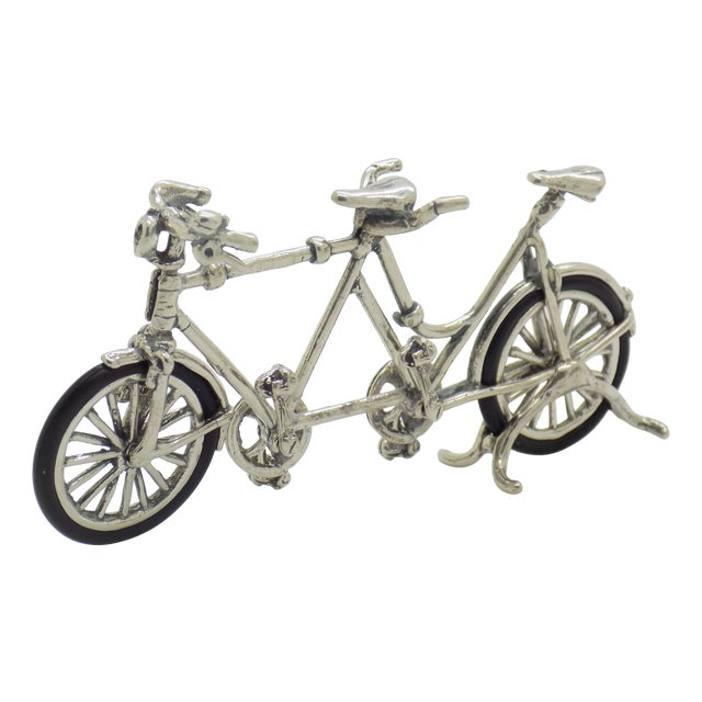 Vintage Italian Handmade Genuine Silver Tandem Bicycle Figurine, 1980s For Sale