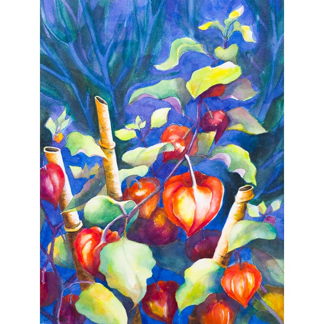 Why This Work Matters Chinese Lantern #5 turns a garden favorite into a radiant field of glowing color, where fiery pods...