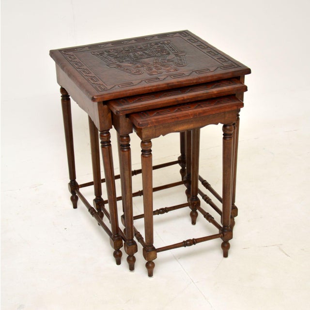 Embossed Leather Top Nesting Tables, 1910s, Set of 3 For Sale - Image 11 of 11