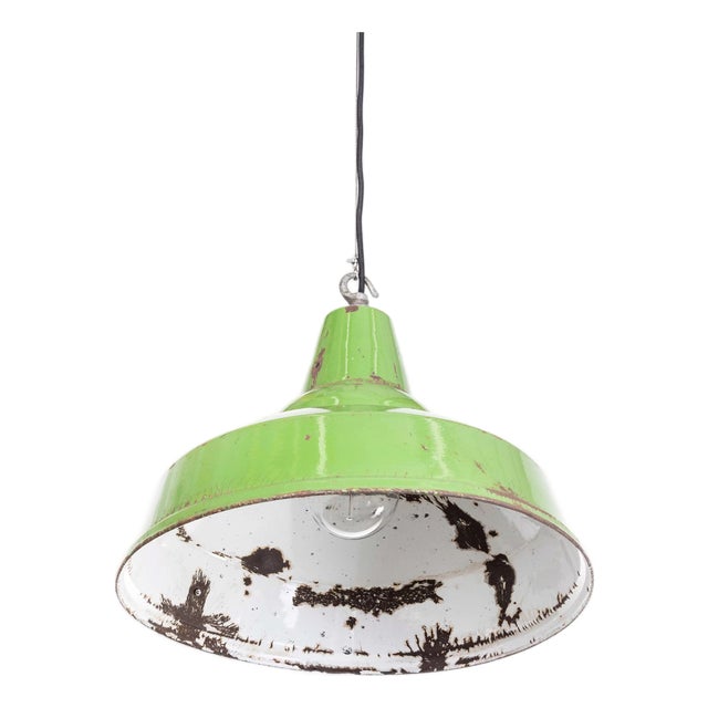 Industrial Green Enamel Single Pendant Lamp, 1940s For Sale