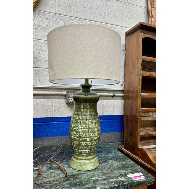 Vintage Mid-Century Green Ceramic Table Lamp For Sale - Image 4 of 5