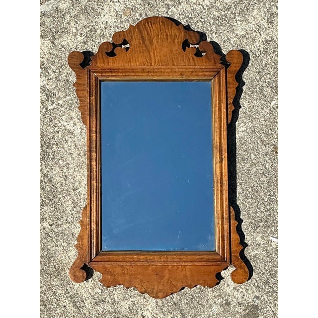 Queen Anne Vintage Chippendale Burl Wood Mirror For Sale - Image 3 of 12