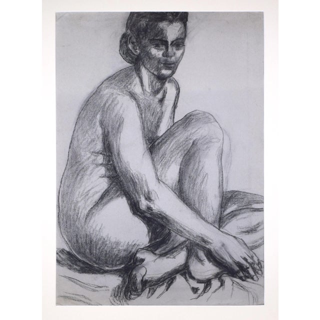 Realism Large Vintage Modernist Female Nude Figure Study Charcoal Drawing For Sale - Image 3 of 8