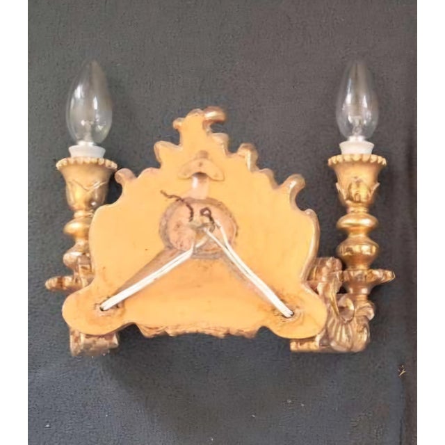 19th Century 19th Century Pair of Revival Baroque Giltwood Wall Sconces, 19th Century. For Sale - Image 5 of 10