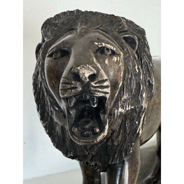 Mid 20th Century Hand-Carved Stone Lion Sculpture Monumental Decorative Interior Accent For Sale - Image 5 of 5