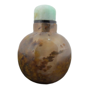 Antique Chinese Shadow Agate Green Jade Stopper Snuff Bottle