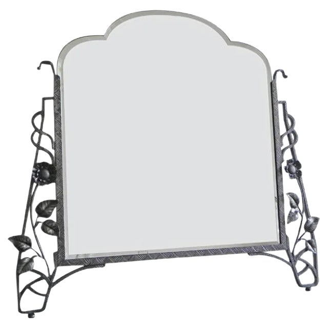 Art Deco Mirror with Faceted Glass in a Steel Frame For Sale