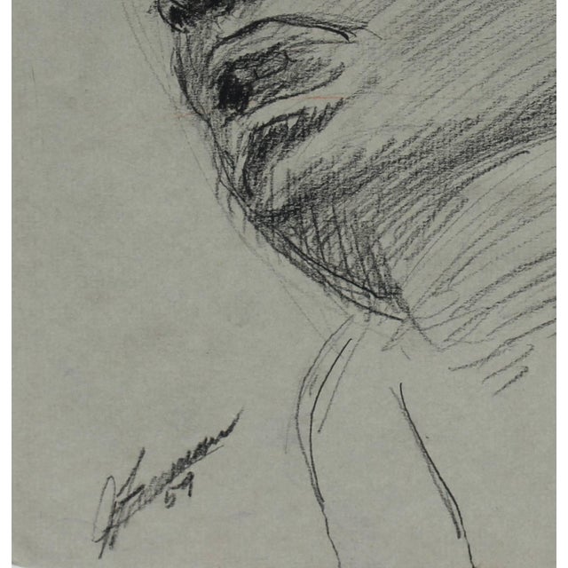 Jack Freeman Modernist Portrait Sketch in Charcoal, 1959 Chairish